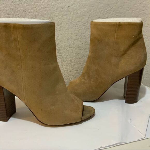 Sam Edleman Yarin Suede Camel Peeptoe Booties 10.5M - Picture 3 of 12